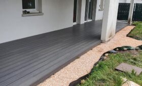 Habillage d'une terrasse existante en composite gris imitation bois